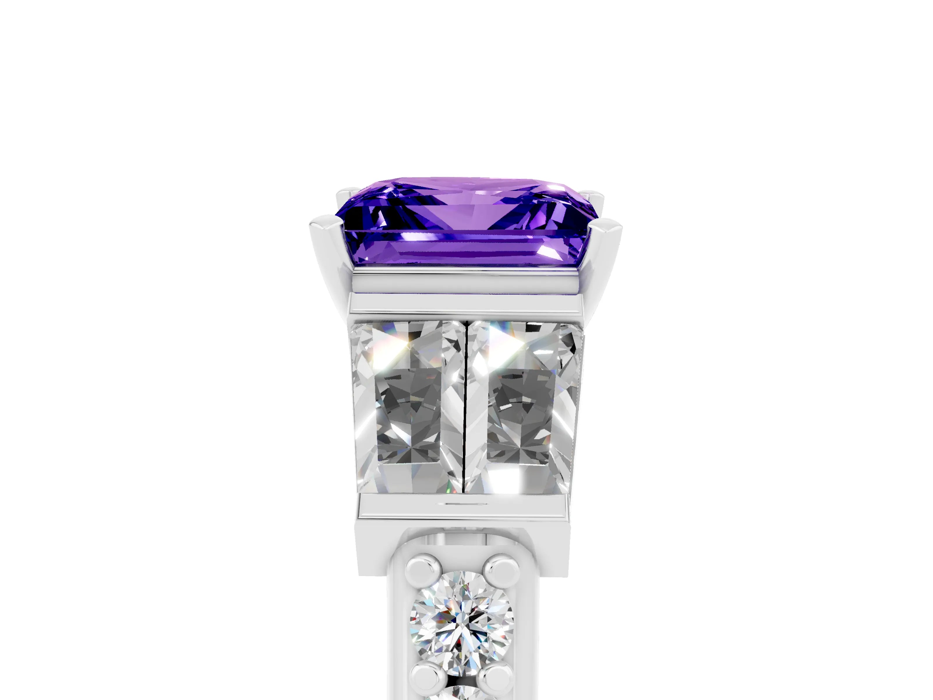 White gold Princess Cut Tanzanite Engagement Ring with Baguette Side Stones and Channel Set Band_5