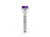 White gold Princess Cut Tanzanite Engagement Ring with Milgrain Channel Set Band and Prong Setting_2