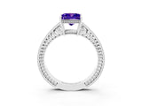 White gold Princess Cut Tanzanite Engagement Ring with Milgrain Channel Set Band and Prong Setting_3