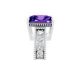 White gold Princess Cut Tanzanite Engagement Ring with Milgrain Channel Set Band and Prong Setting_5