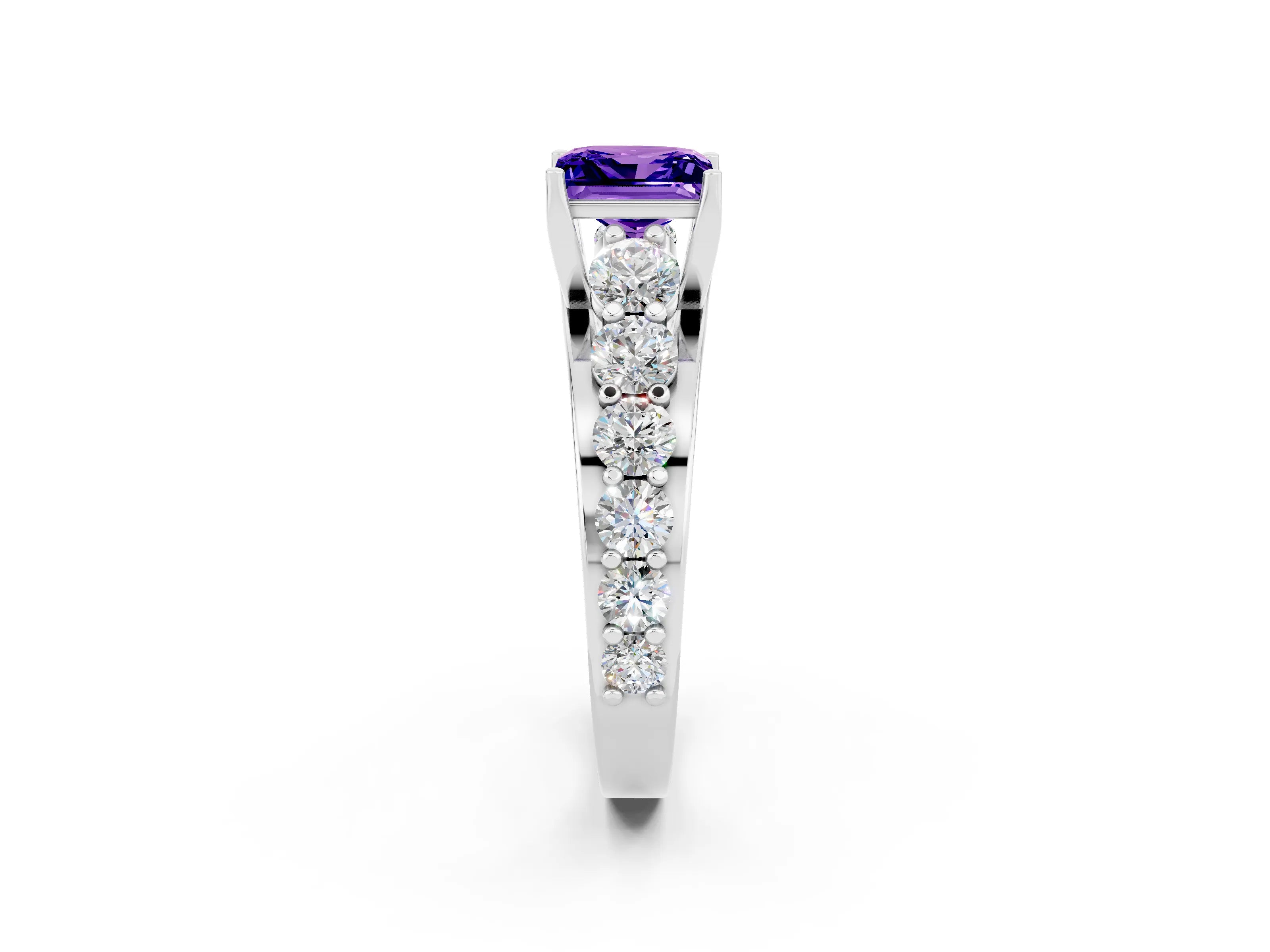 White gold Princess Cut Tanzanite Engagement Ring with Pavé Band and Four-Prong Setting_2