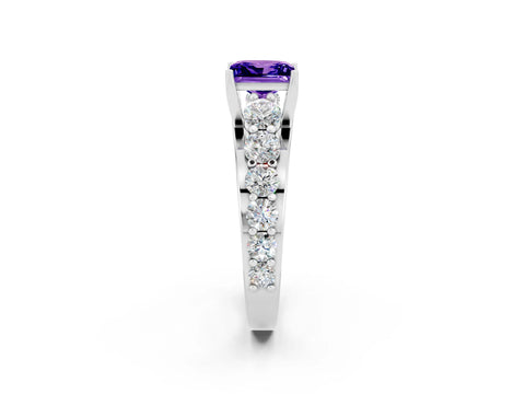 White gold Princess Cut Tanzanite Engagement Ring with Pavé Band and Four-Prong Setting_2