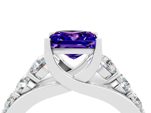 White gold Princess Cut Tanzanite Engagement Ring with Pavé Band and Four-Prong Setting_4