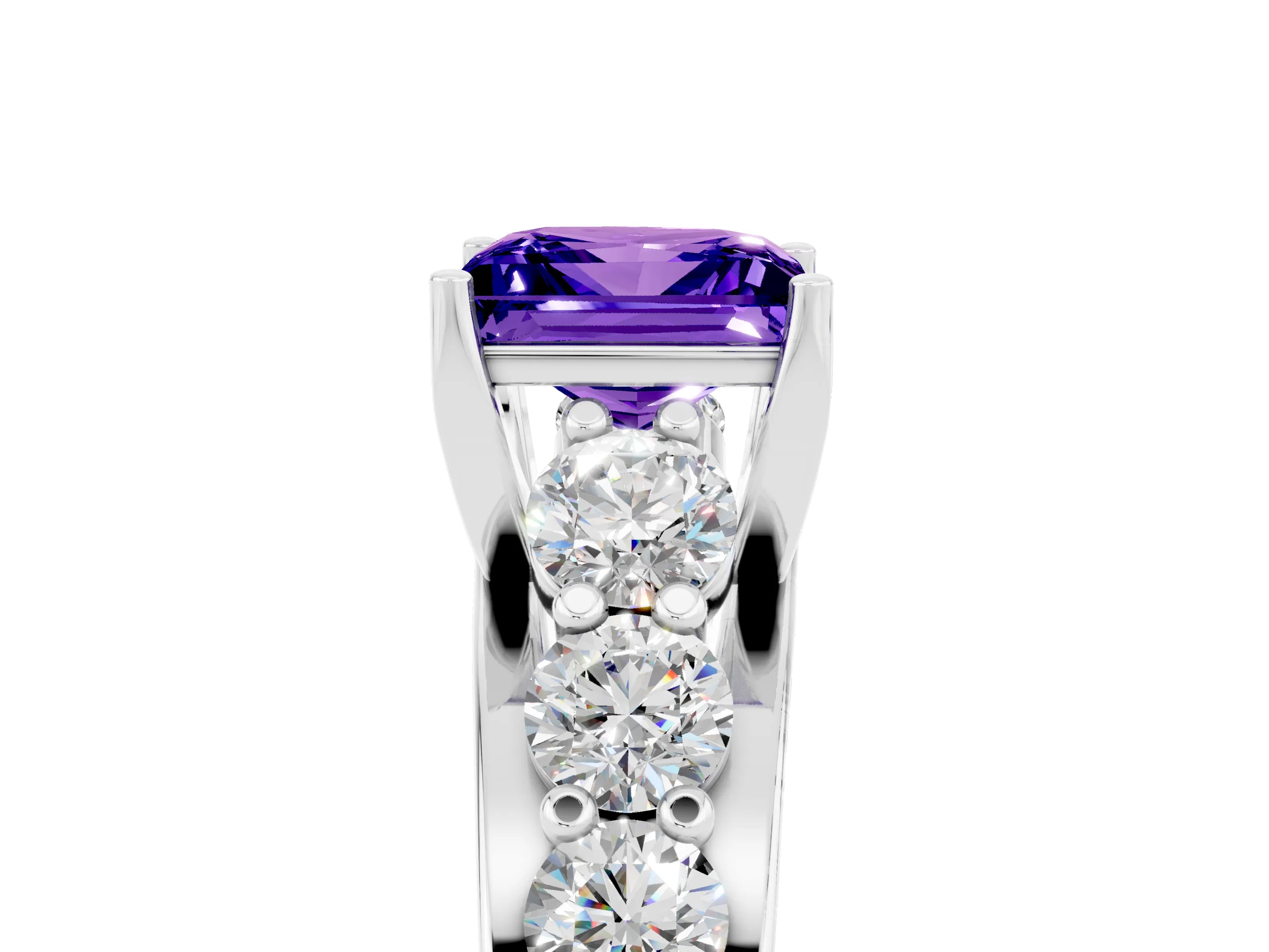 White gold Princess Cut Tanzanite Engagement Ring with Pavé Band and Four-Prong Setting_5
