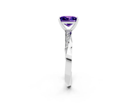 White gold Princess Cut Tanzanite Engagement Ring with Side Stone Accents and Four-Prong Setting_53