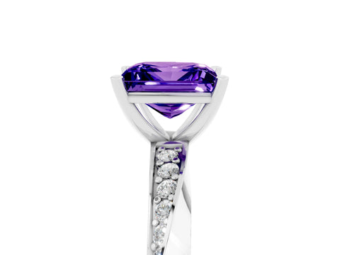 White gold Princess Cut Tanzanite Engagement Ring with Side Stone Accents and Four-Prong Setting_56