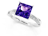 White gold Princess Cut Tanzanite Engagement Ring with Side Stone Accents and Four-Prong Setting_61