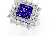 White gold Princess Cut Tanzanite Floral Double Halo Engagement Ring with Prong Setting_37