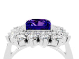 White gold Princess Cut Tanzanite Floral Double Halo Engagement Ring with Prong Setting_40