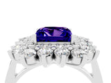 White gold Princess Cut Tanzanite Floral Double Halo Engagement Ring with Prong Setting_88