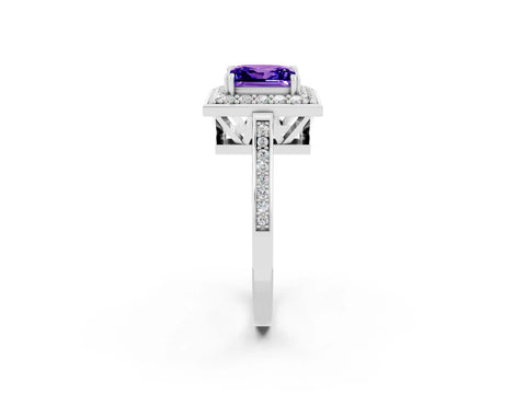 White gold Princess Cut Tanzanite Halo Ring with Split Shank and Four-Prong Setting_14