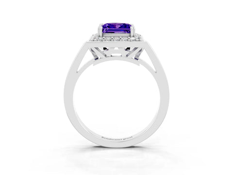 White gold Princess Cut Tanzanite Halo Ring with Split Shank and Four-Prong Setting_15