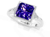 White gold Princess Cut Tanzanite Halo Ring with Tapered Band and Four-Prong Setting_1