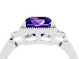 White gold Princess Cut Tanzanite Halo Ring with Tapered Band and Four-Prong Setting_4