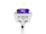 White gold Princess Cut Tanzanite Halo Ring with Tapered Band and Four-Prong Setting_5