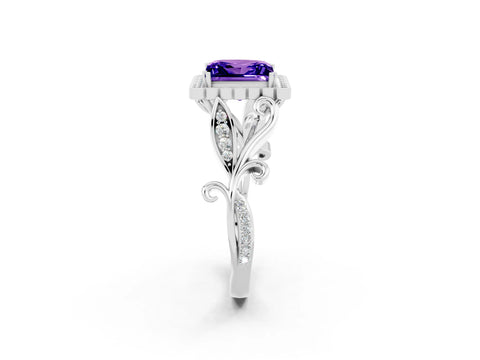 White gold Princess Cut Tanzanite Halo Ring with Vintage Split Shank and Four-Prong Setting_26