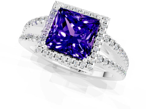 White gold Princess Cut Tanzanite Halo Split Shank Engagement Ring_13