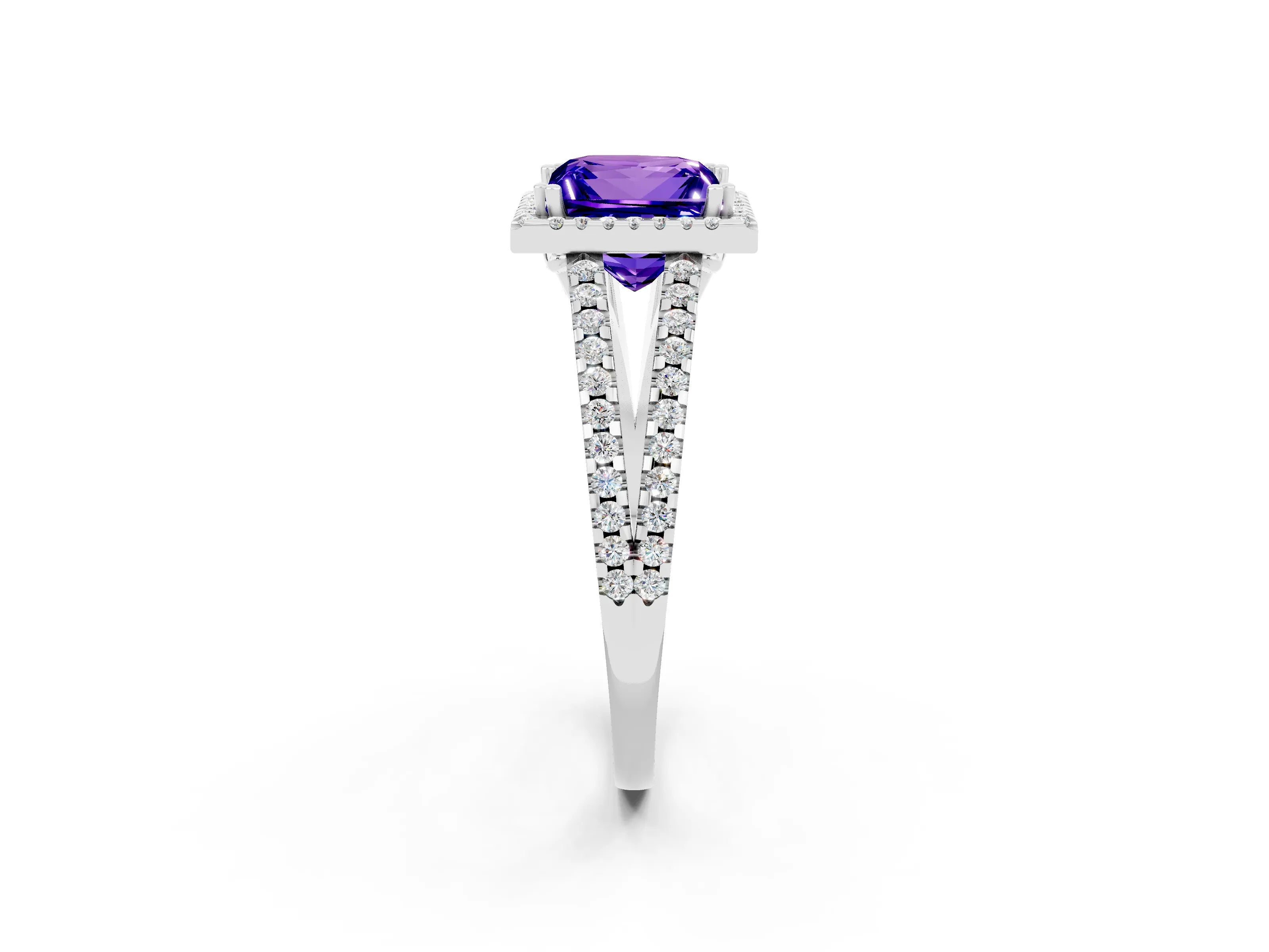 White gold Princess Cut Tanzanite Halo Split Shank Engagement Ring_14