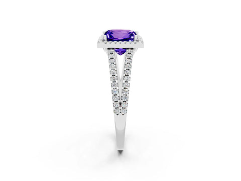 White gold Princess Cut Tanzanite Halo Split Shank Engagement Ring_14