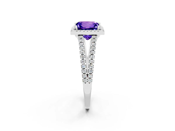 White gold Princess Cut Tanzanite Halo Split Shank Engagement Ring
