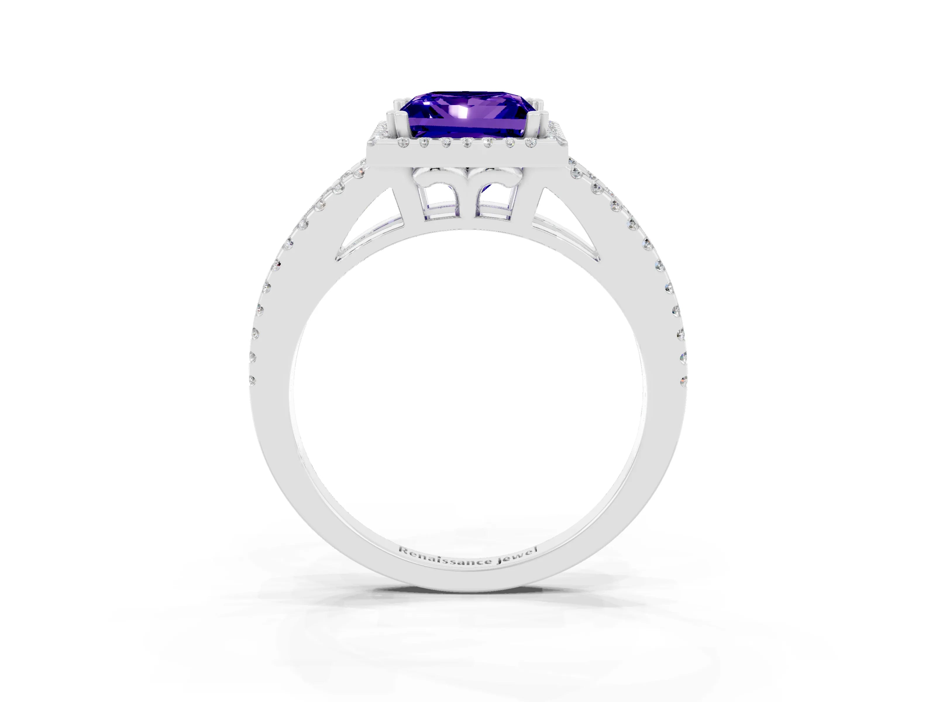 White gold Princess Cut Tanzanite Halo Split Shank Engagement Ring_15