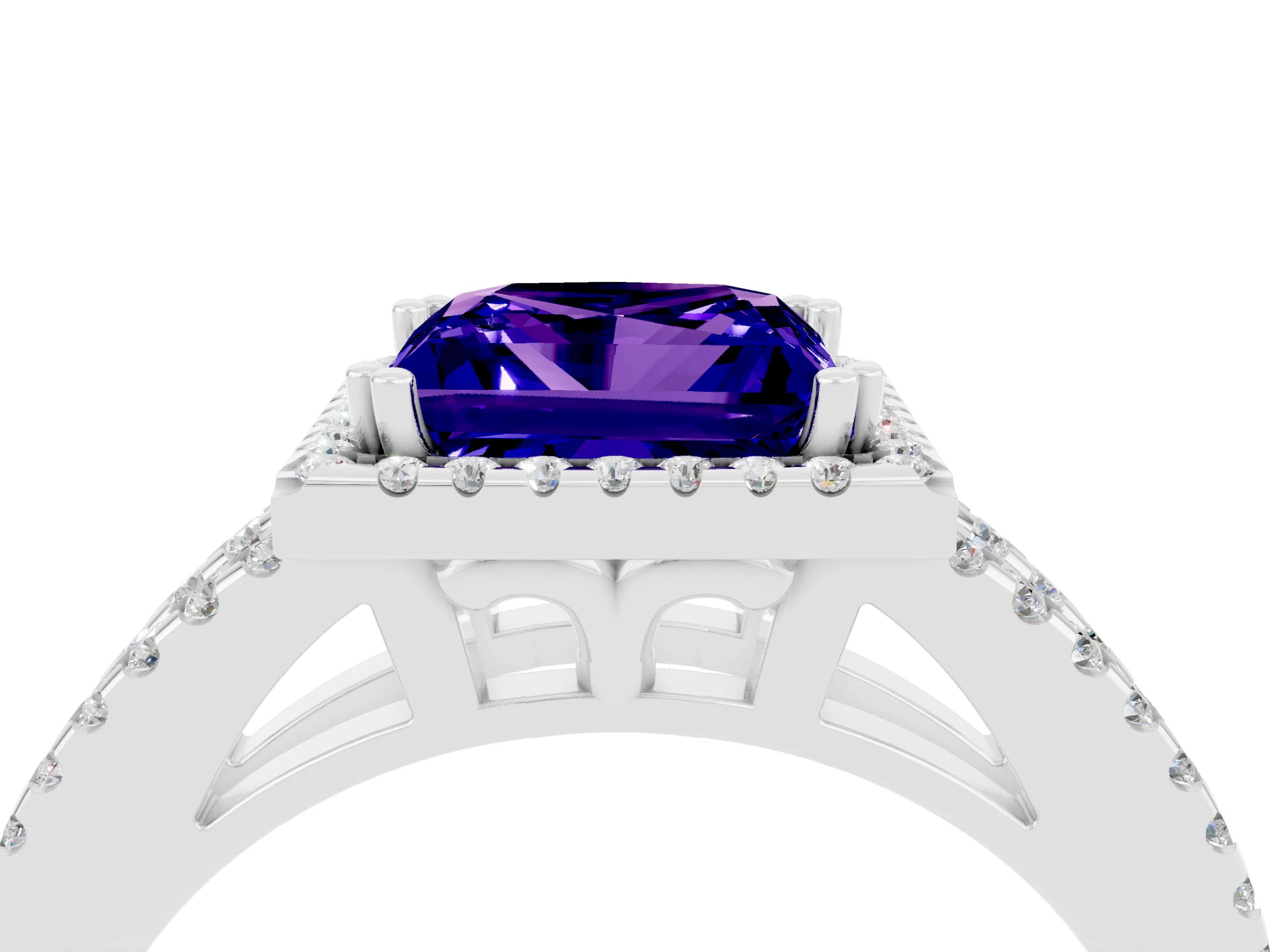 White gold Princess Cut Tanzanite Halo Split Shank Engagement Ring_16