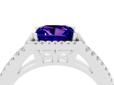 White gold Princess Cut Tanzanite Halo Split Shank Engagement Ring_16