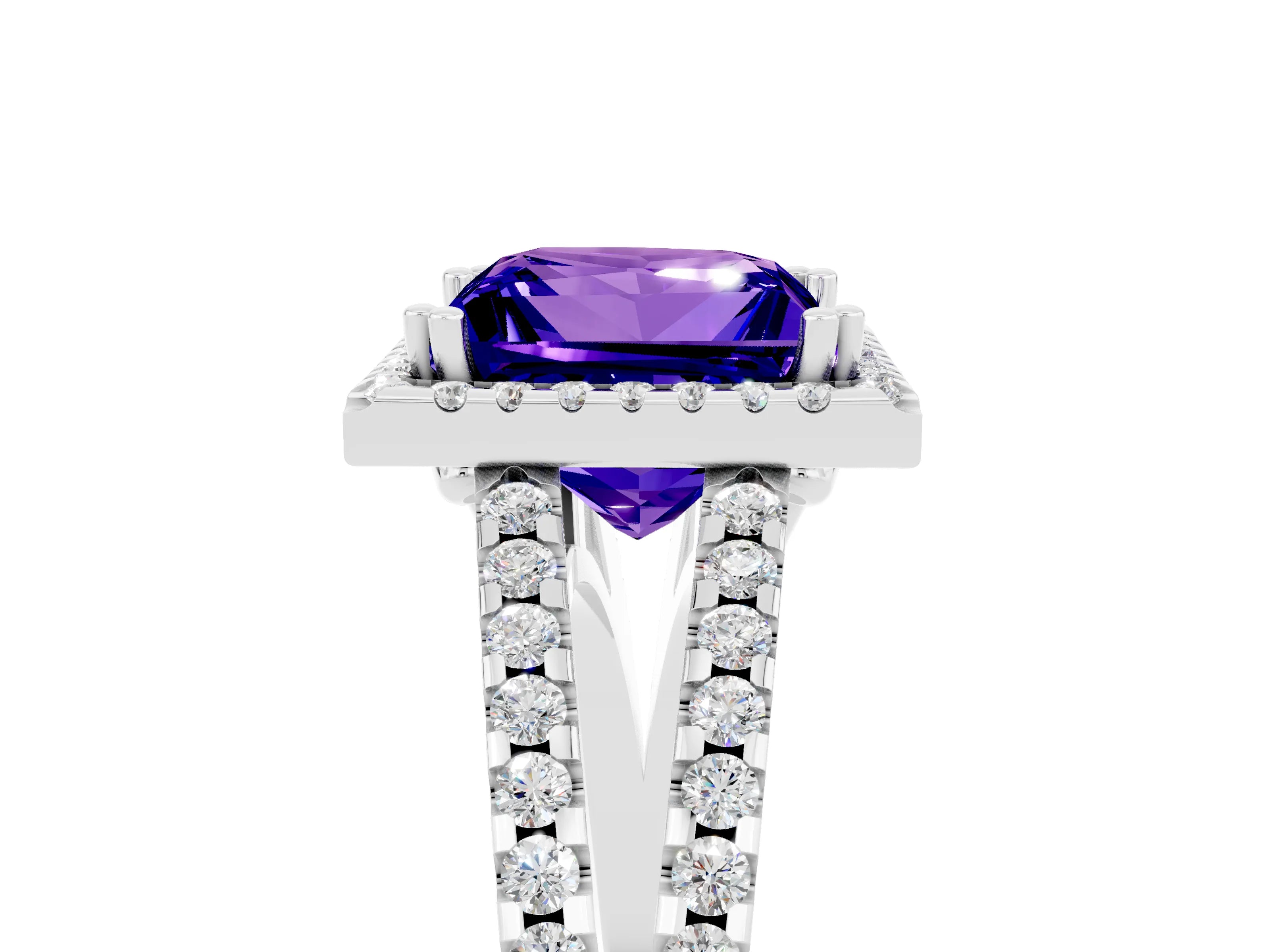 White gold Princess Cut Tanzanite Halo Split Shank Engagement Ring_17