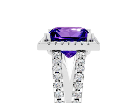 White gold Princess Cut Tanzanite Halo Split Shank Engagement Ring_17