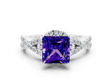 White gold Princess Cut Tanzanite Halo Twist Band Solitaire Prong Setting Ring