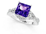 White gold Princess Cut Tanzanite Halo Twist Band Solitaire Prong Setting Ring_1