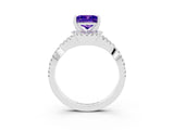 White gold Princess Cut Tanzanite Halo Twist Band Solitaire Prong Setting Ring_3
