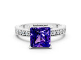 White gold Princess Cut Tanzanite Milgrain Pavé Engagement Ring with Four-Prong Setting_12