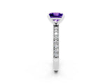 White gold Princess Cut Tanzanite Milgrain Pavé Engagement Ring with Four-Prong Setting_14