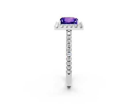 White gold Princess Cut Tanzanite Pavé Halo Ring with Four-Prong Setting_14