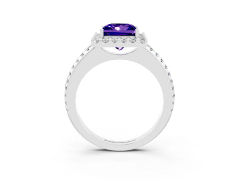 White gold Princess Cut Tanzanite Pavé Halo Ring with Four-Prong Setting_15