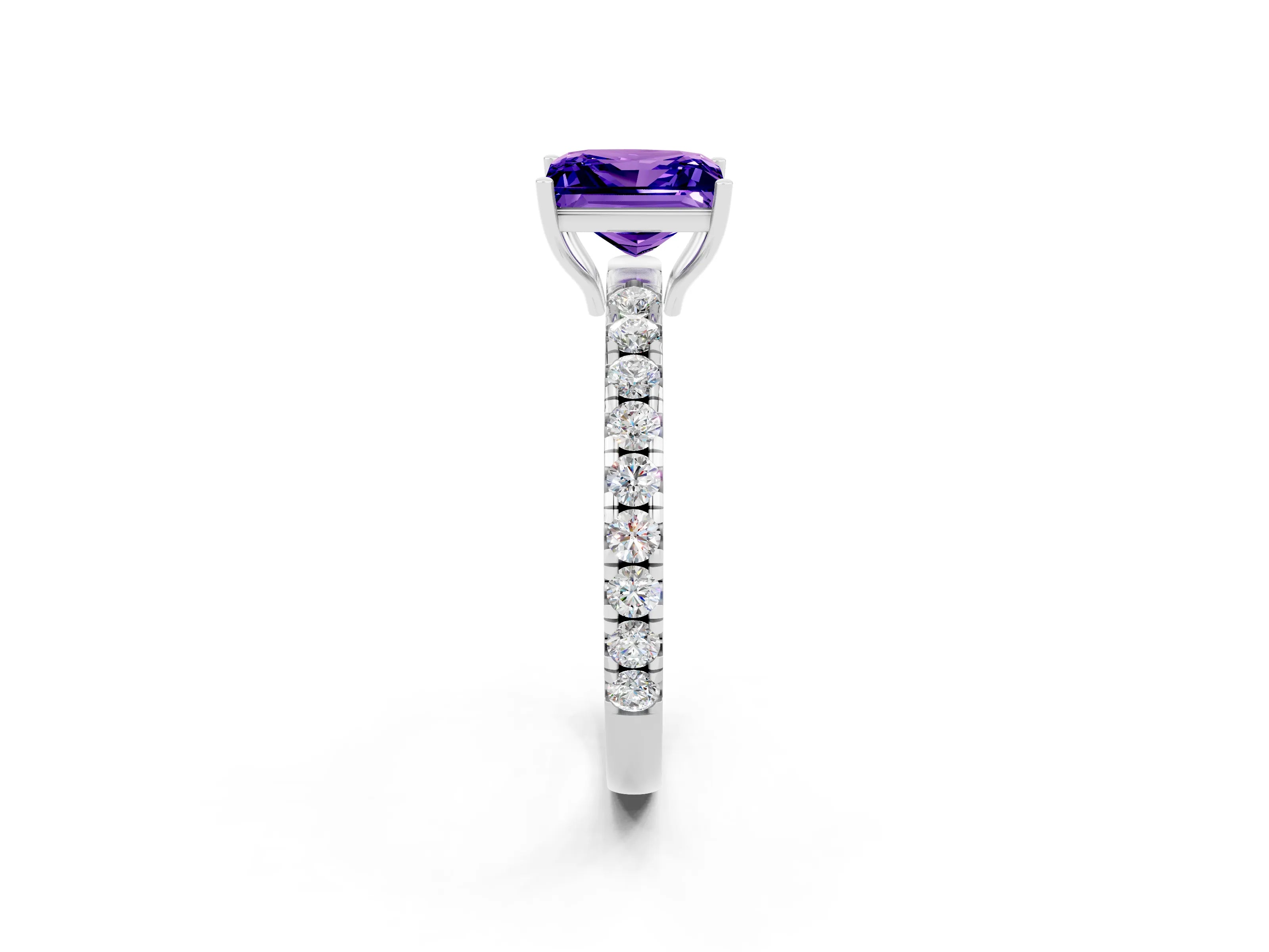 White gold Princess Cut Tanzanite Pavé Solitaire Engagement Ring with Four-Prong Setting_14