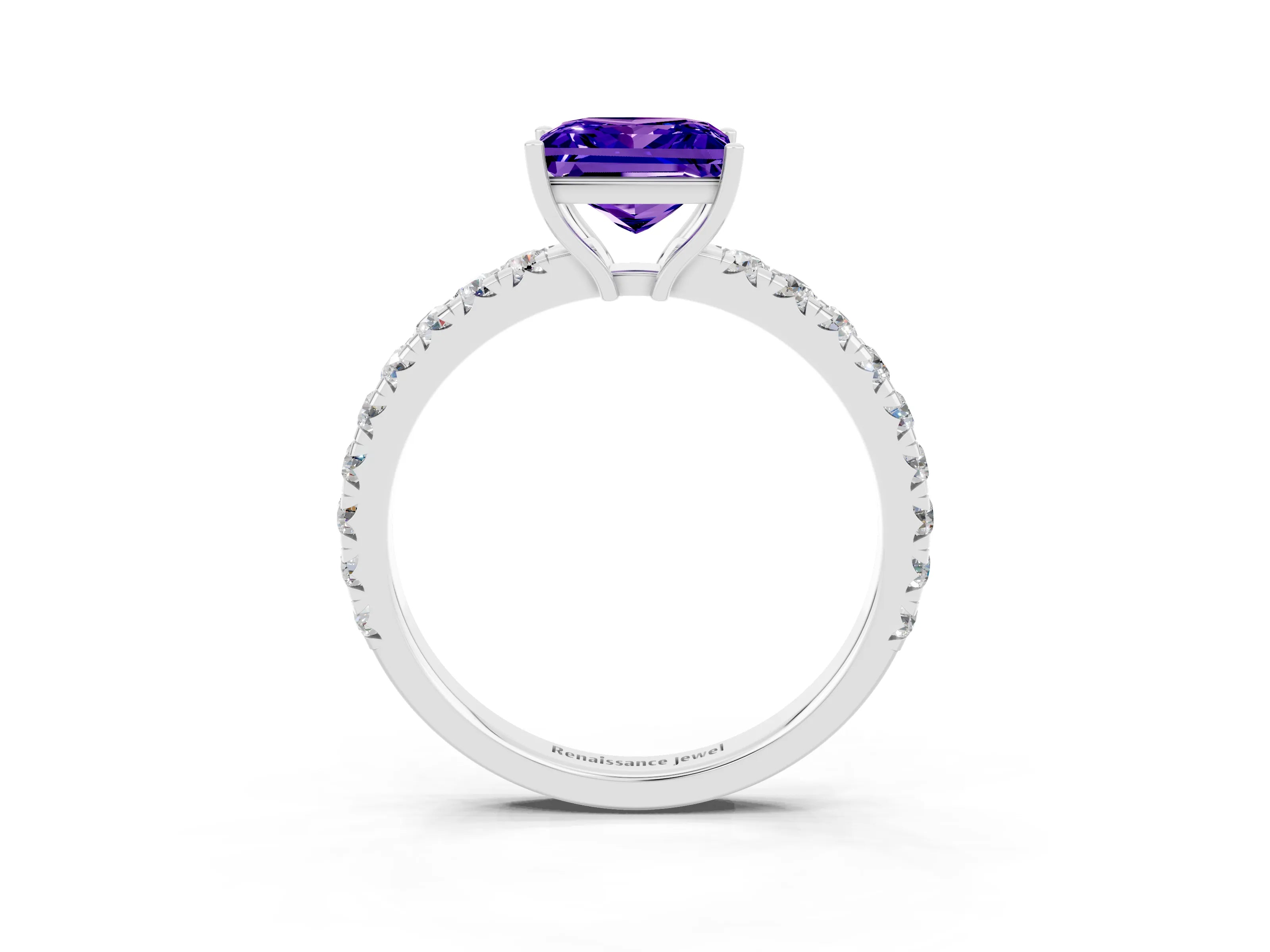 White gold Princess Cut Tanzanite Pavé Solitaire Engagement Ring with Four-Prong Setting_15