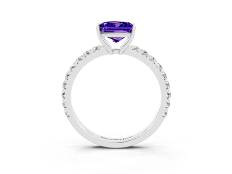 White gold Princess Cut Tanzanite Pavé Solitaire Engagement Ring with Four-Prong Setting_15