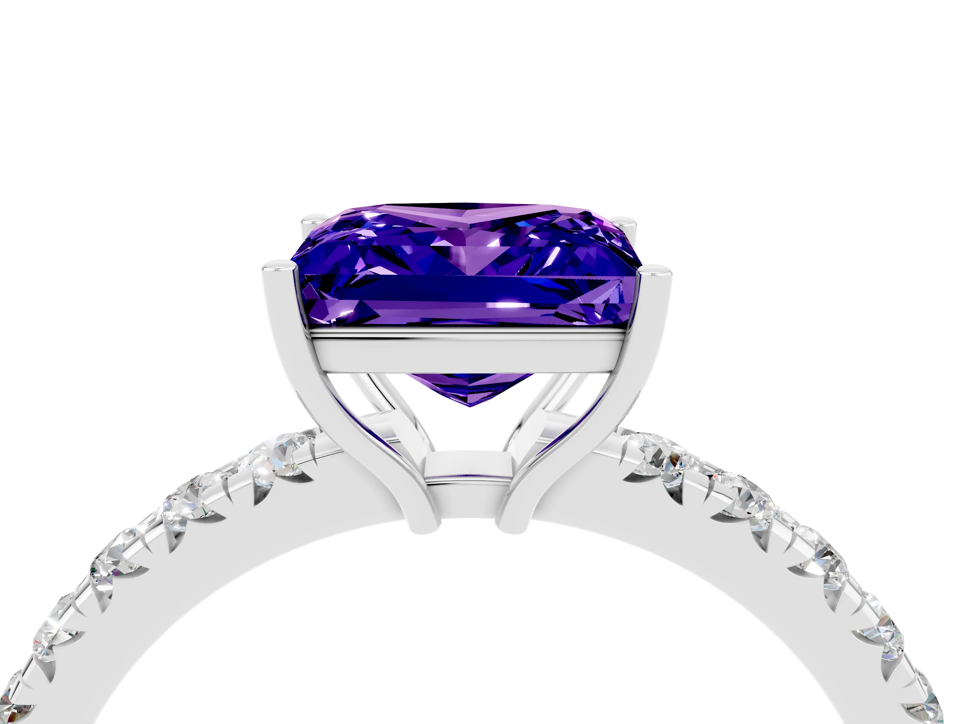 White gold Princess Cut Tanzanite Pavé Solitaire Engagement Ring with Four-Prong Setting_16