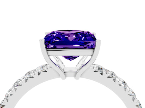 White gold Princess Cut Tanzanite Pavé Solitaire Engagement Ring with Four-Prong Setting_16