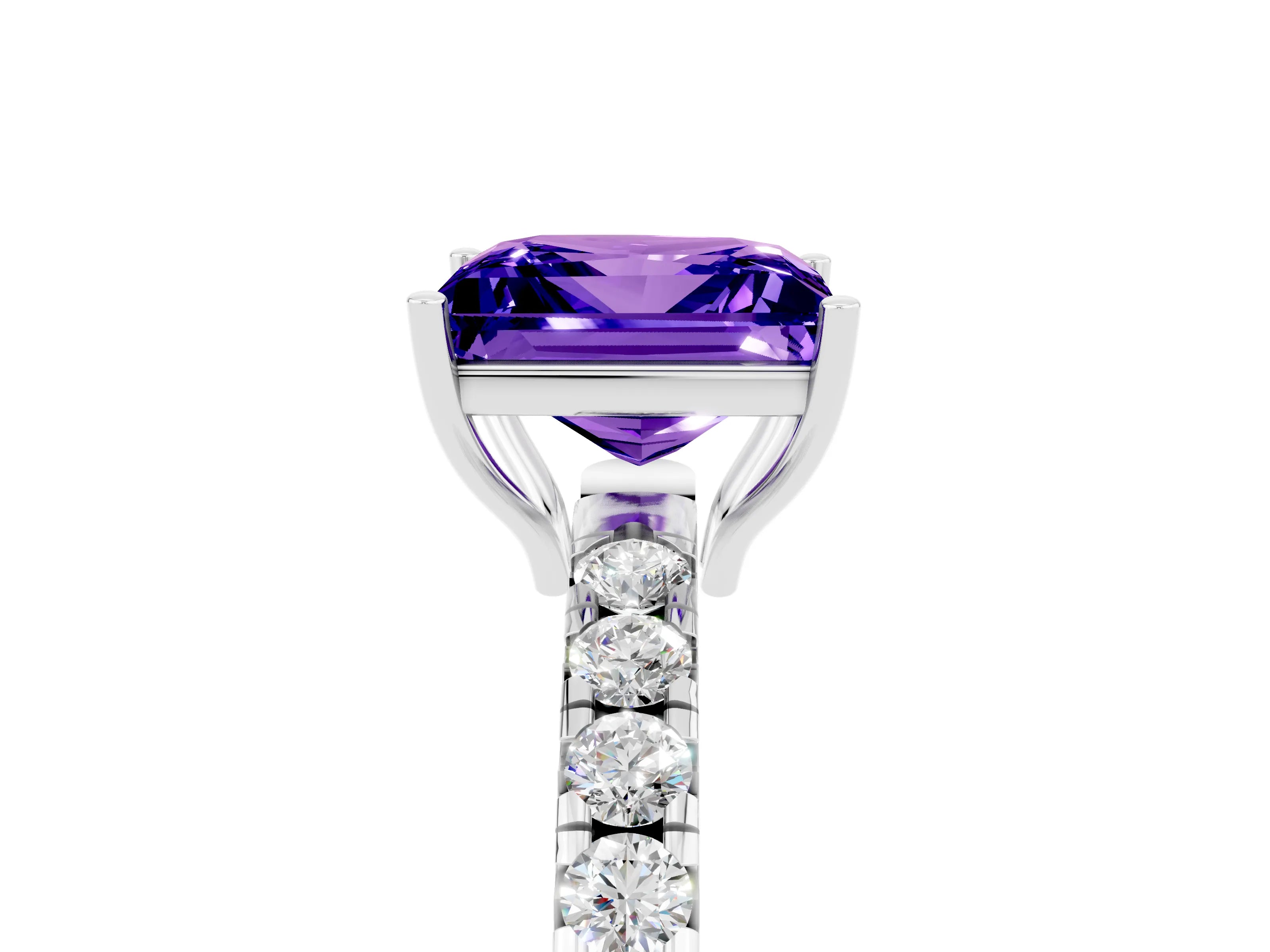 White gold Princess Cut Tanzanite Pavé Solitaire Engagement Ring with Four-Prong Setting_17