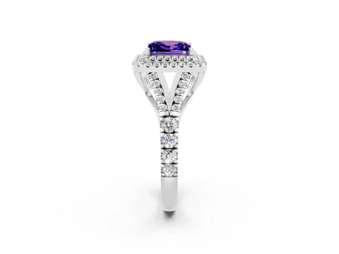 White gold Princess Cut Tanzanite Pavé Split Shank Double Halo Engagement Ring_2