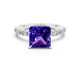 White gold Princess Cut Tanzanite Pave Band Solitaire Ring with Four-Prong Setting_24
