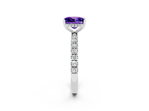 White gold Princess Cut Tanzanite Pave Band Solitaire Ring with Four-Prong Setting_26
