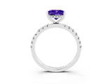 White gold Princess Cut Tanzanite Pave Band Solitaire Ring with Four-Prong Setting_27