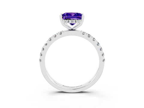 White gold Princess Cut Tanzanite Pave Band Solitaire Ring with Four-Prong Setting_27