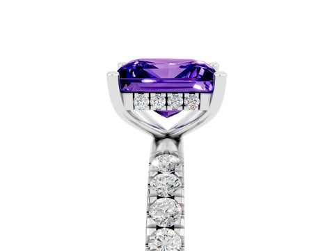 White gold Princess Cut Tanzanite Pave Band Solitaire Ring with Four-Prong Setting_29