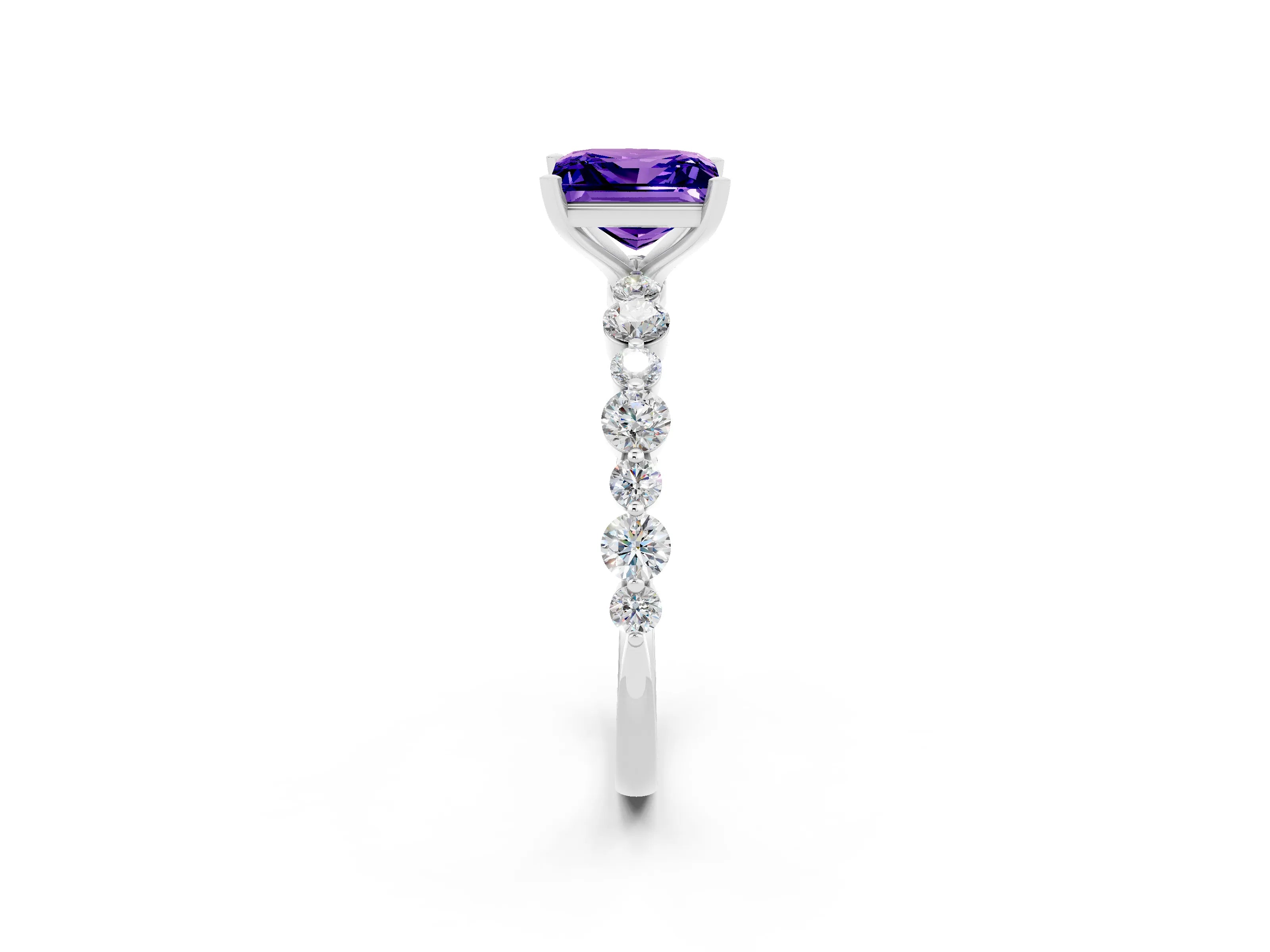 White gold Princess Cut Tanzanite Prong Set Engagement Ring with Pavé Band_2