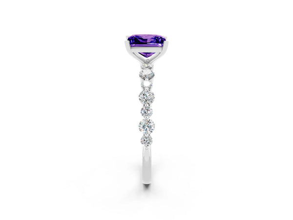 White gold Princess Cut Tanzanite Prong Set Engagement Ring with Pavé Band